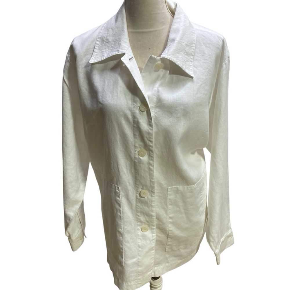 Elisabeth Liz Claiborne Size 1X 100%‎ Linen White Button-Up Long Sleeve Shirt